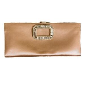 Roger Vivier Silk Tan/Nude Clutch with Embellished Buckle